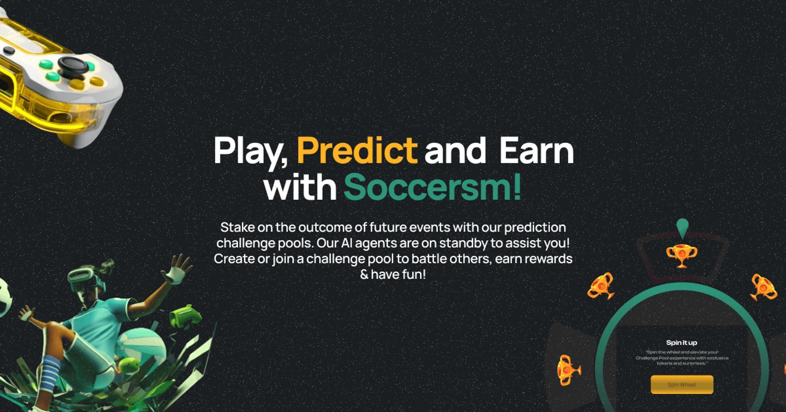 Soccersm key art: play, predict and earn with prediction challenge pools
